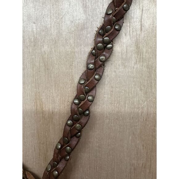 Vintage Leather Braided Belt With Metal Details M 32 - Picture 5 of 7